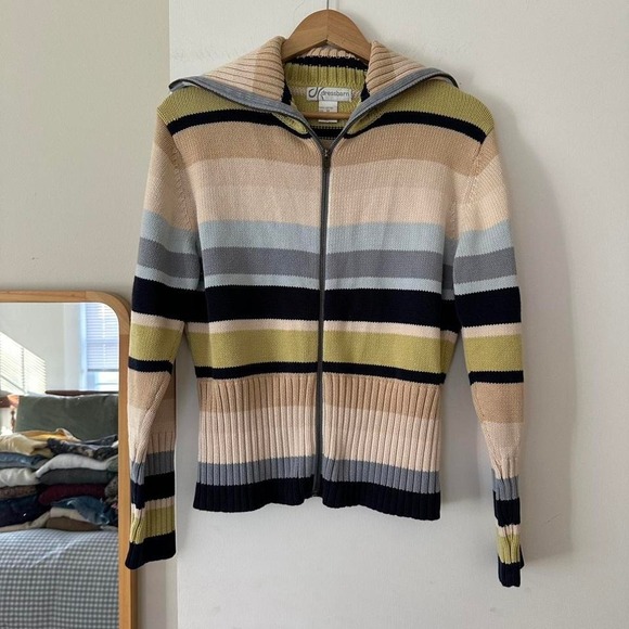 Vintage Cotton Striped Zip Up Sweater - Picture 3 of 4